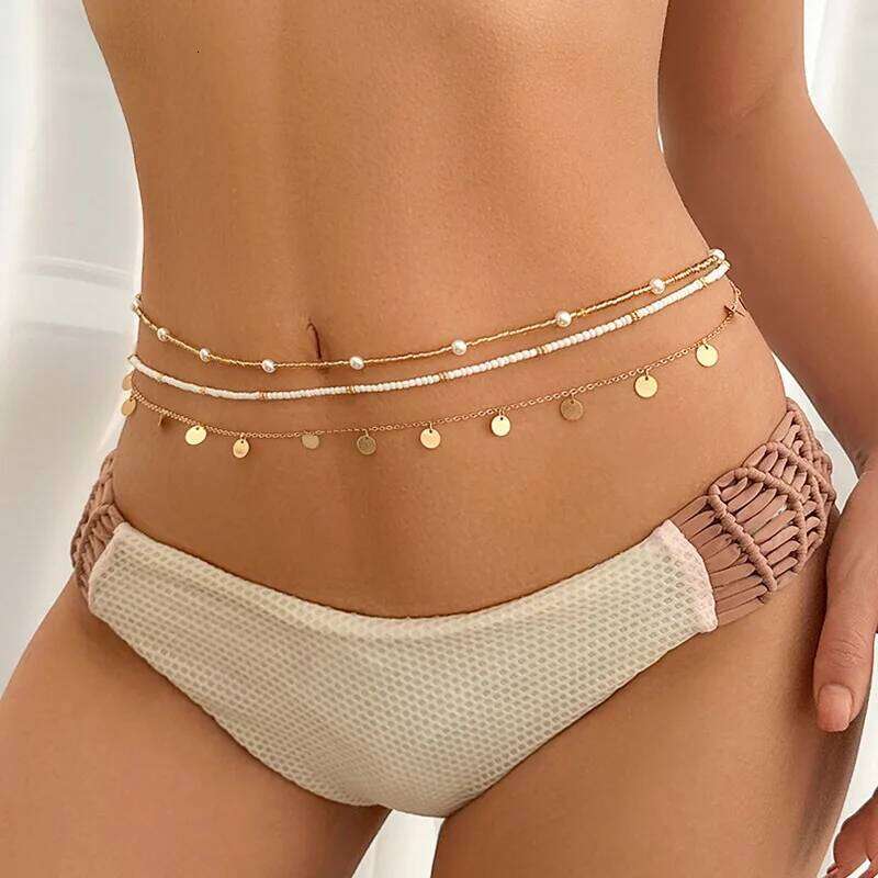 Bohemian Sequin Rice Multi-layer Waist Pendant Elastic Seed Bead Belt Chain Women's Body Jewelry Accessories H260228