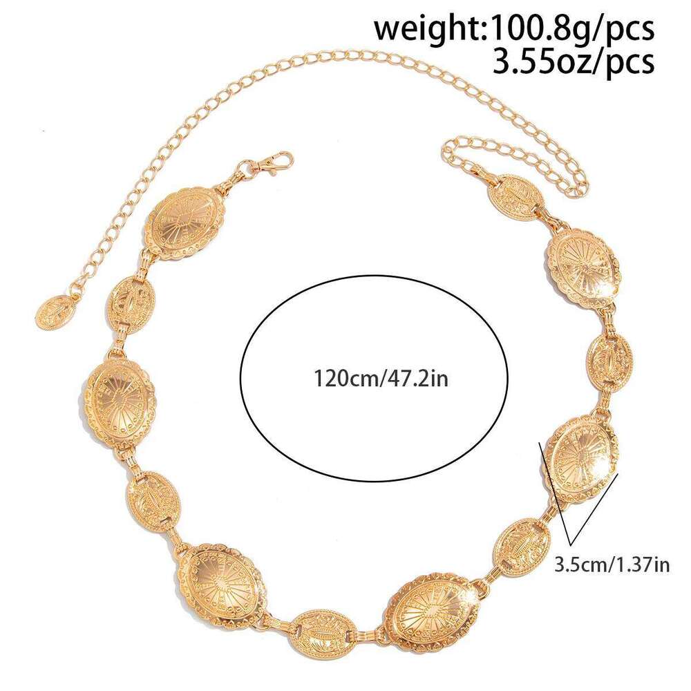 Ingemark Vintage Elliptical Carved Coin Waist Belly Chain for Women New Trend Sexy Adjustable Metal Belt Summer Body Jewelry H260228