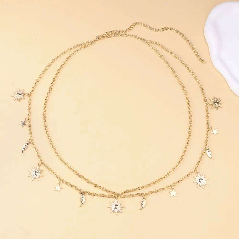 Vintage Sun Moon Stars Tassels Punk Waist Chain Retro Alloy Waistband Gold Sliver Dress Cummerbands for Women H260228