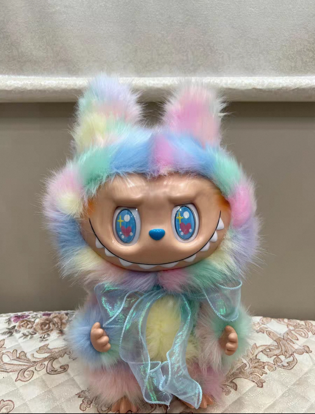 Rainbow Gradient Labubu ZIMOMO Face Stickers Plush Toy Vinyl Face Large Stuffed Doll Collectible Gift
