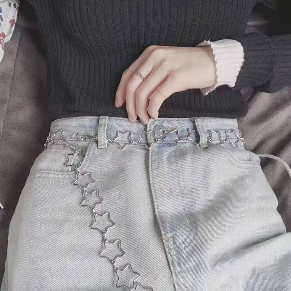 Fashion Punk Style Metal Belts Retro Decorative Hollow Out Stars Belt Clothing Accessories Dress Waist Chain H260228