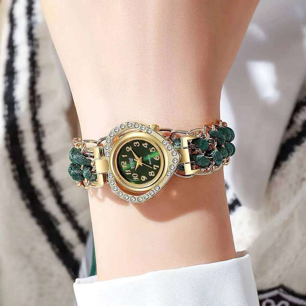 Rhinestone Heart Dial Women Quartz Fashion Woven Strap Ladies Wrist Reloj MujerWithout Box H260228