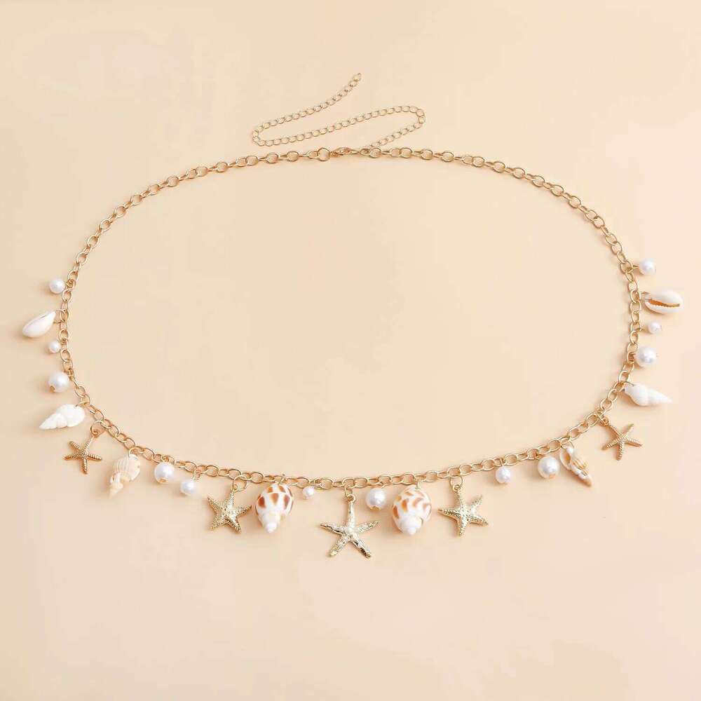 European and American Beach Shell Starfish Pendant Waist for Women, Fashion Imitation Pearl Tassel Body Chain H260228