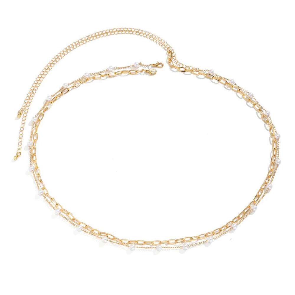 Retro Sweet Imitation Pearl Hollow Cross Waist Chain 2025 Multi Layer Simple Gold Color Metal Girl Fashion Charm Jewelry H260228