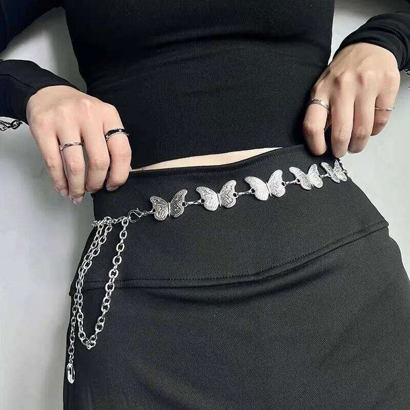 Exquisite Long Tassel Butterfly Chain for Women Silver color Metal Belt Lady Body Chains Waist Strap Accessories H260228