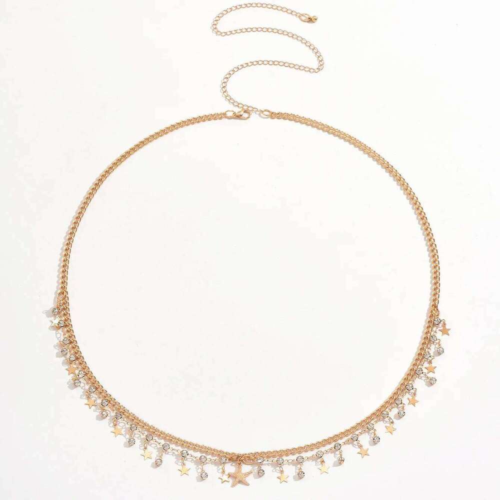 Sparkling Rhinestone Double Layer Body for Women Minimalist Star Pendabt Sexy Waist Link Chain Fashion Boho Beach Jewelry H260228