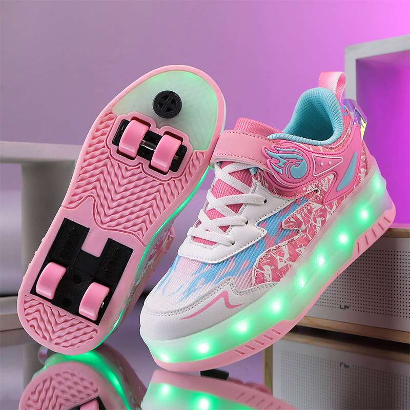 Free shipping Teenage Adult Roller Kids Shoes Sneakers Led Girls For Boys Luminous Sneakers 4-Wheel with Backlight Roller Skate Shoes Size 29-39