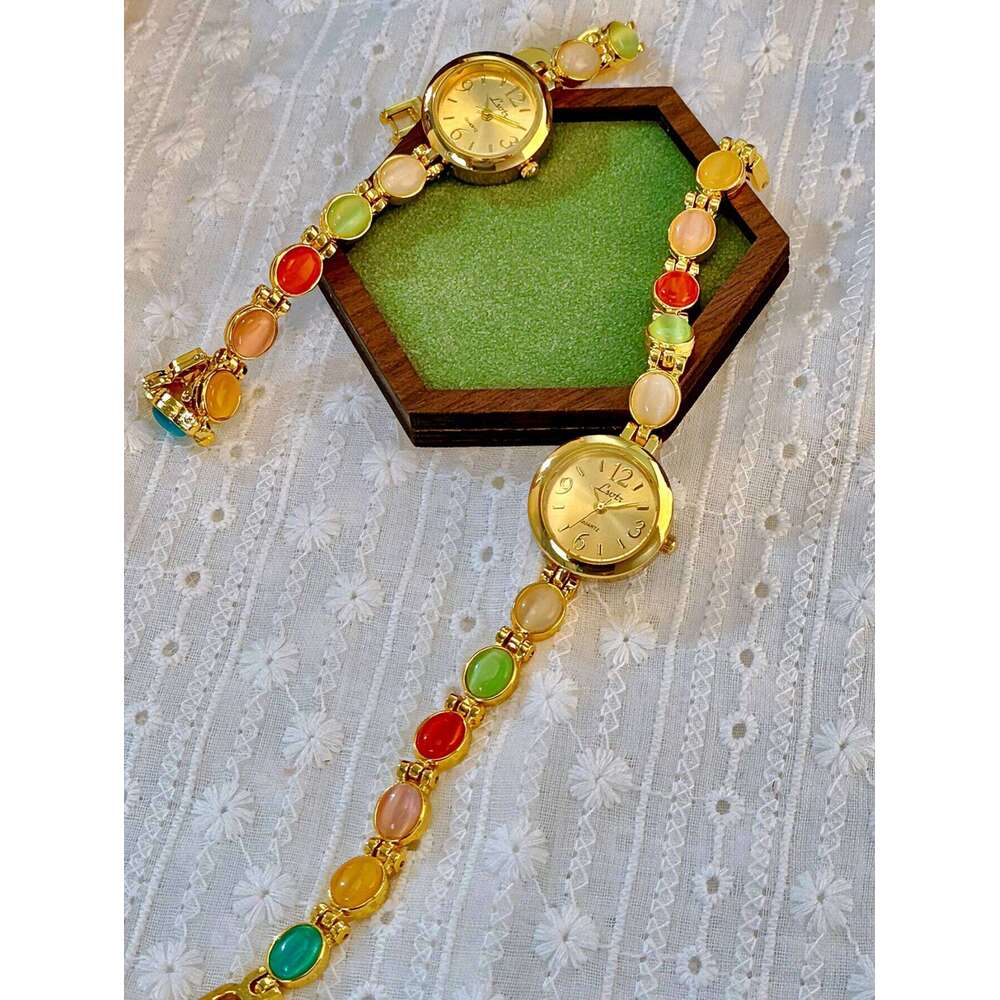 1 Piece New Fashionable with Colorful Candy-Colored Gemstones, Featuring Variety of Exquisite Cat's Eye Stones in Various Colors, Cute, Romantic,