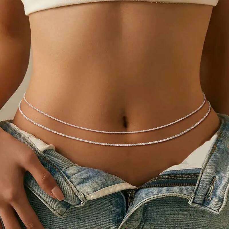 Simple Silver Color Double Layered Waist for Women Fashion Metal Shiny Thin Belly Chain Bikini Body Jewelry Accessories H260228