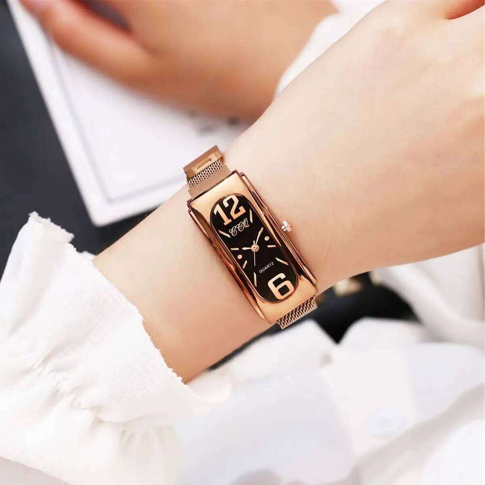 Fashion Rectangle Women's Quartz Magnet Clasp Mesh Band Wristes H260228
