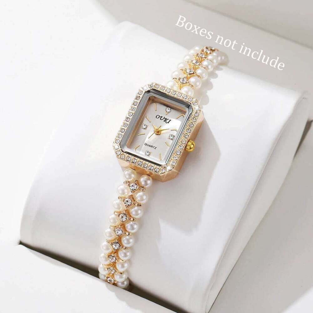 Elegant Square Women es Fashion Imitation Pearls Strap Quartz Wrist for Girls Clock Reloj MujerWithout Box H260228