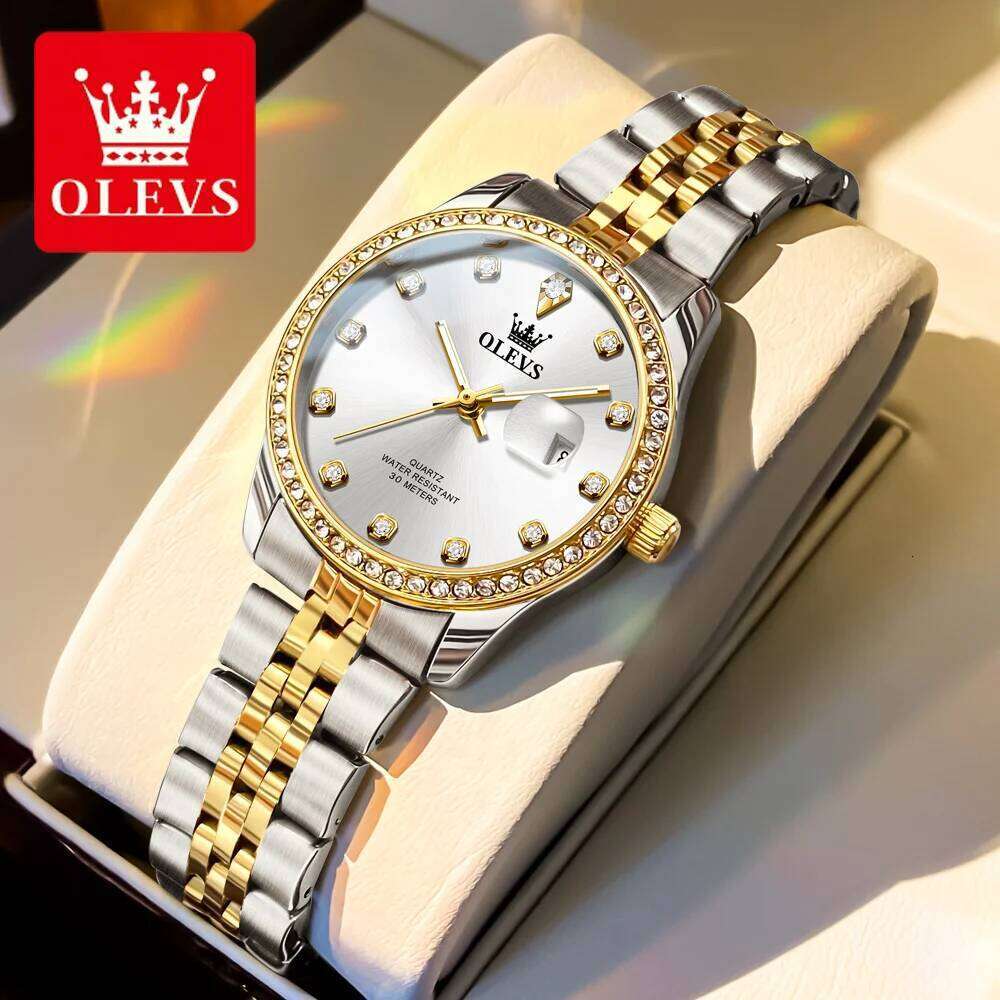 OLEVS 3629 Women Quartz band White Diamond Round-dial Wrist Calendar Luminous Function H260228