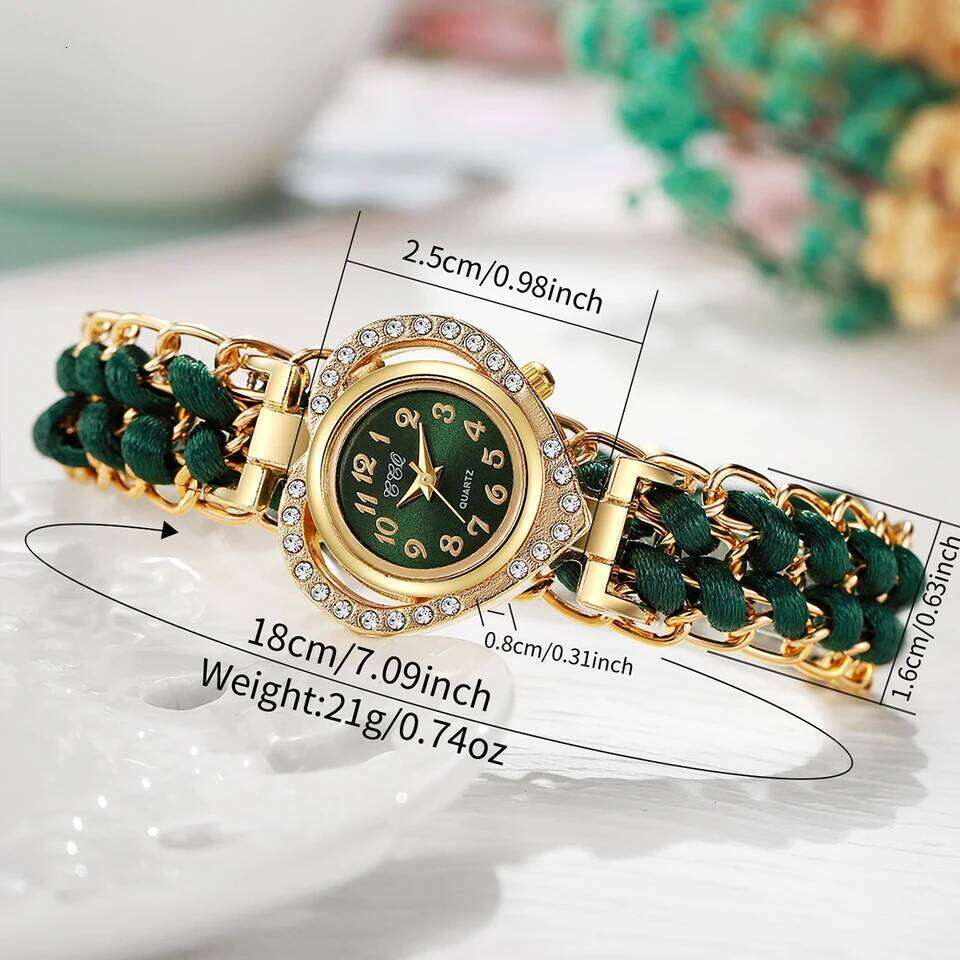 Rhinestone Women es Fashion Heart Dial Woven Strap Ladies Quartz Wrist Reloj MujerWithout Box H260228