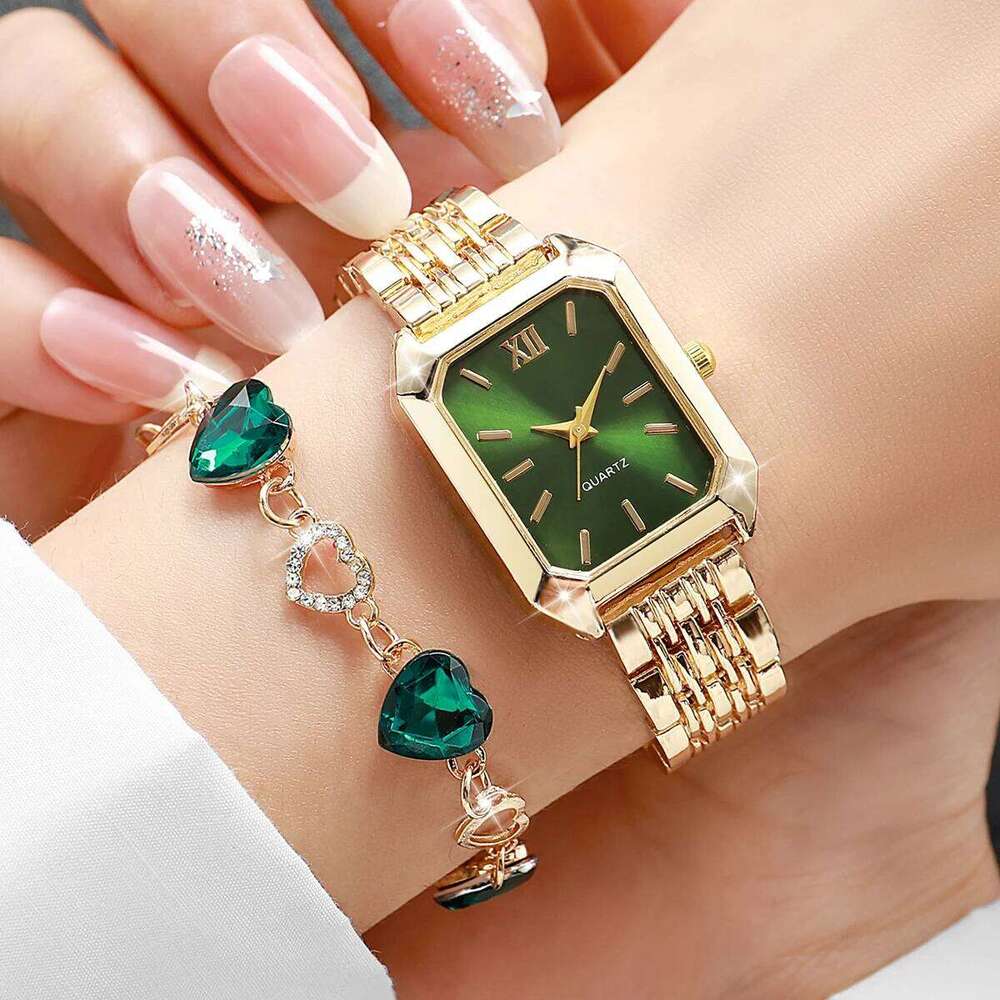 2/5PCS Fashion Women Square Roma Dial Quartz Wristes Ladies Alloy Strap With Diamond Jewelry SetWithout Box H260228