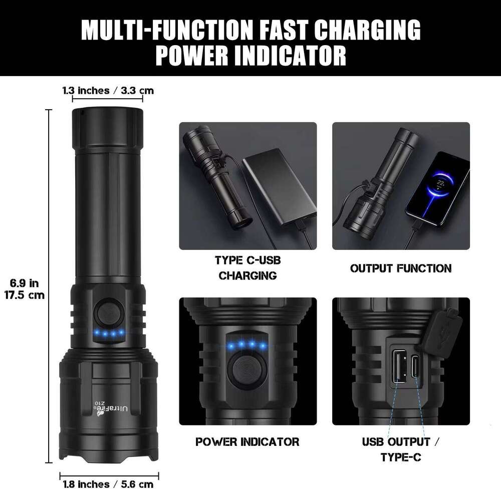 1500LM Portable Rechargeable LED Flashlights,Multi-functional With Focusing Mirror Light,Camping Fishing Emergency Zoom Lantern Z260301