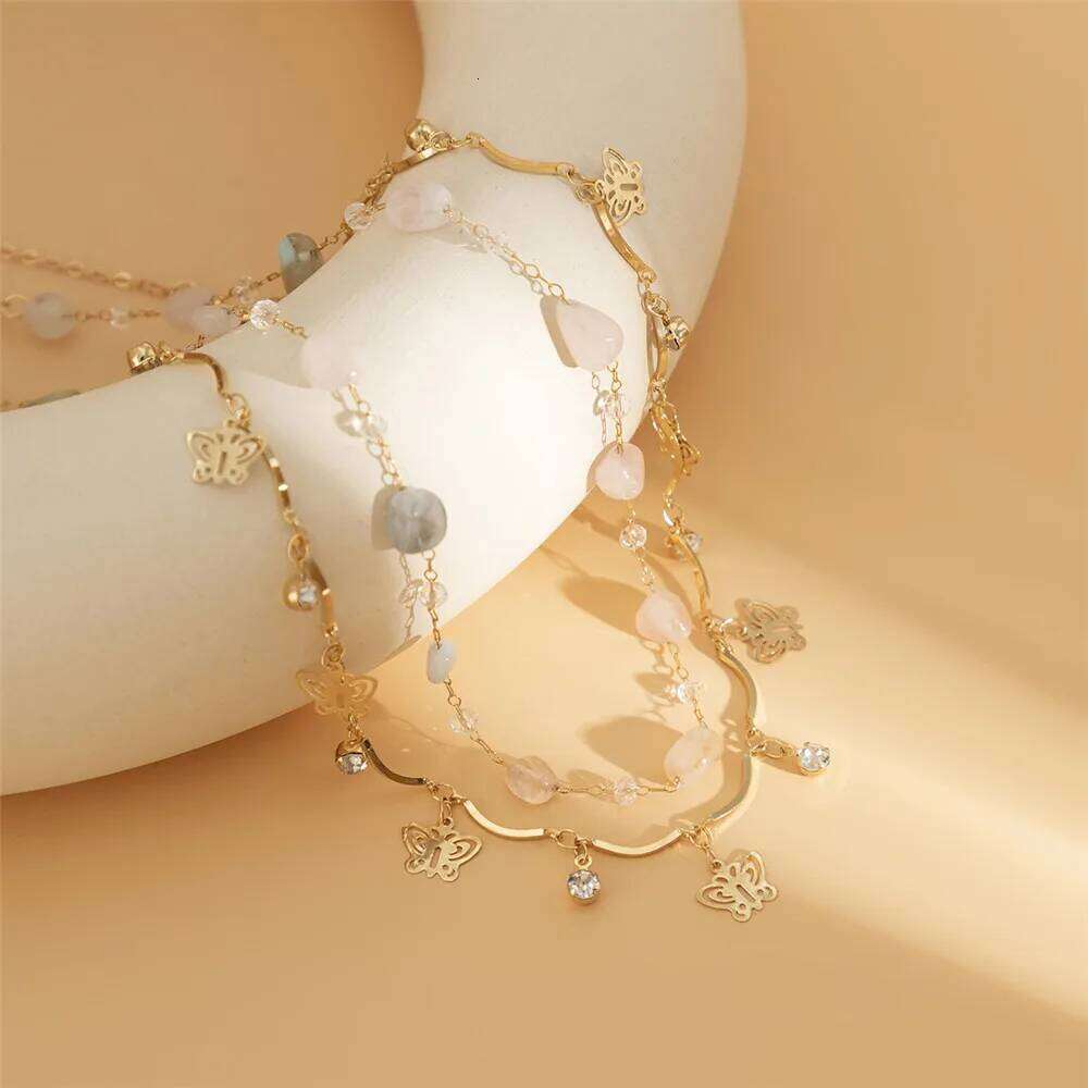 2Pcs/Set Butterfly Pendant Waist for Women Simple Natural Stone Belly Bikini Body Chain Summer Beach Vacation Bijou H260228