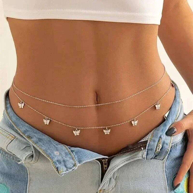 New Charm Sexy Double Layer Butterfly for Women Waist Bead Chain Belly Belt Summer Beach Body Jewelry Accessories H260228