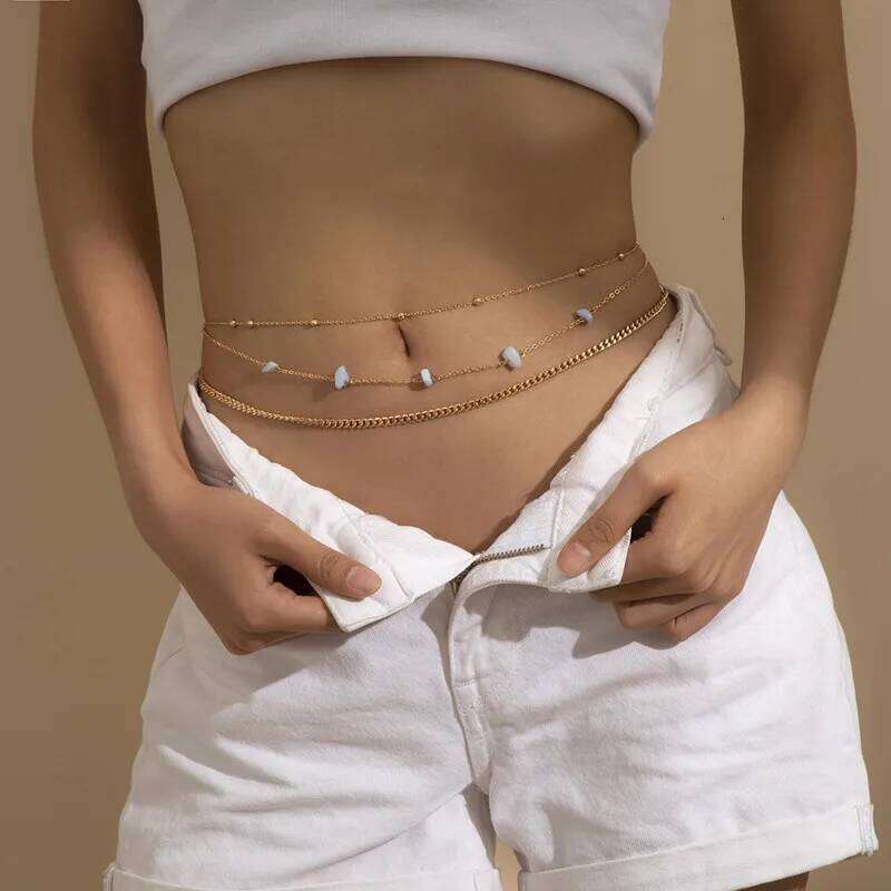 Simple Double Layer Bead Ladies Waist Belly Belt Chain Fashion Body Jewelry Spring Summer Gifts H260228