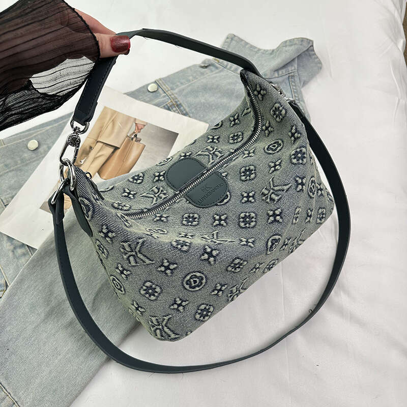 2026 New Small for Women, High-End Embroidered Tote Bag, Denim, Light Luxury, Versatile, Fashionable Shoulder and Crossbody Bag