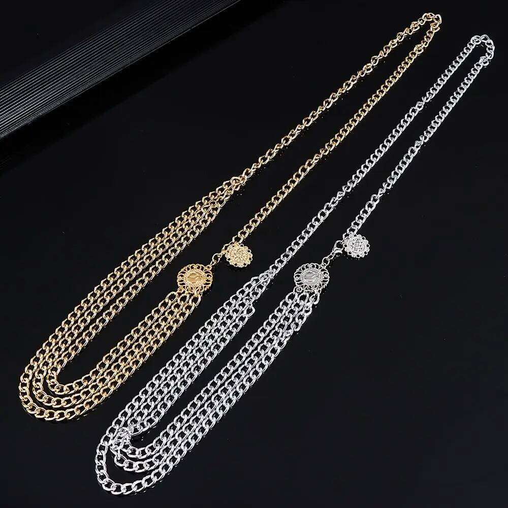 Fashion Antique Jewelry Ethnic Style Adjustable Retro Metal Chain Body Accessory Gold Waist Belt Women H260228