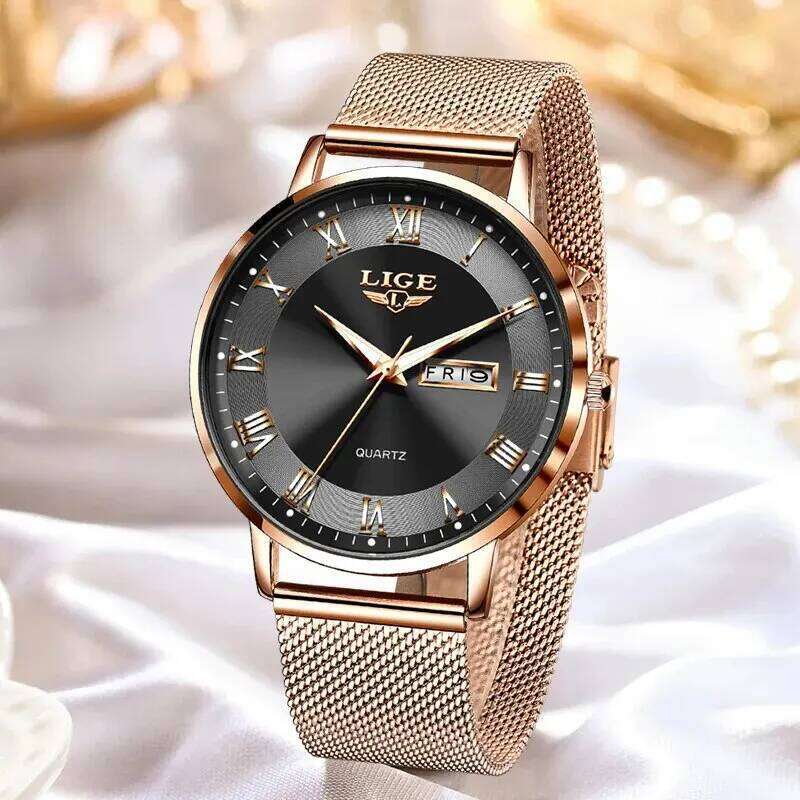 LIGE 2024 New Women Luxury Ladies Creative Steel Women's es Female Waterproof Clock Relogio Feminino H260228