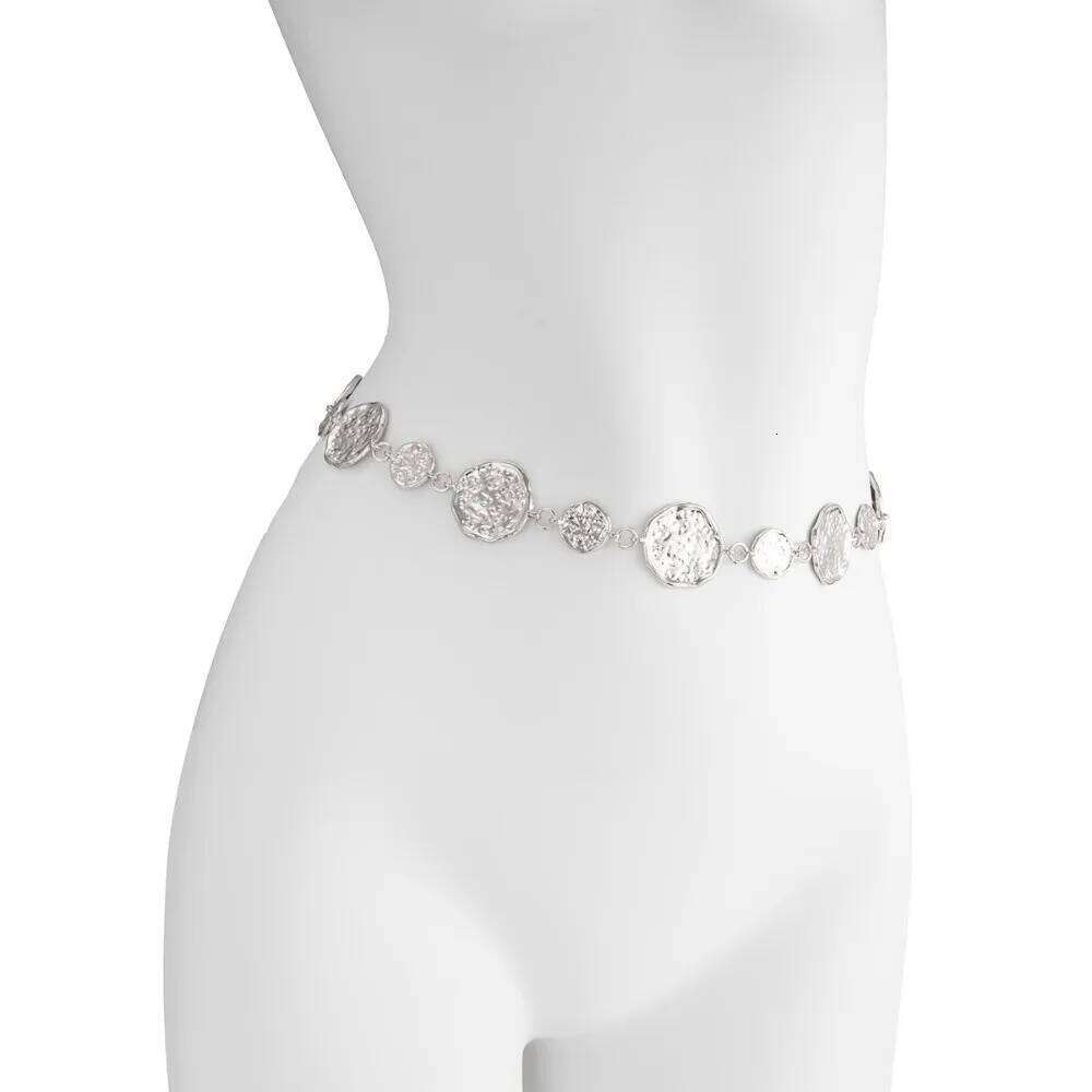 New Metal Chain Pleated Circular Retro Geometric Adjustable Waist Belt For Jeans Dress H260228