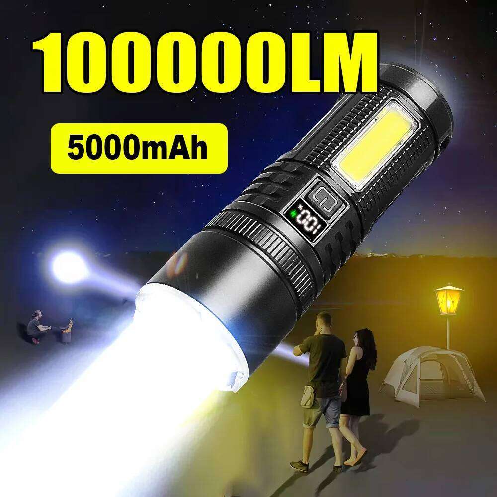 100000LM White Laser Powerful Flashlight Rechargeable Flash Long Range Torch With COB Side Light and OLED Power Display Z260301