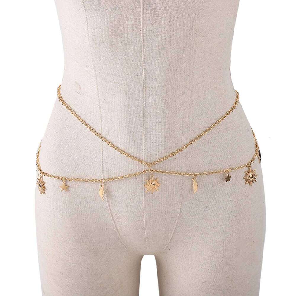 Women's Moon Star Charm Waist Sexy Women Tassel Metal Link Belly Chain Body Jewelry Party Beach Summer Accessories H260228