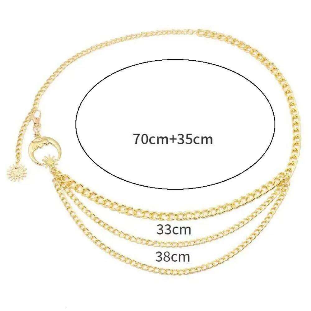 Gold Silver Punk Waist Ladies Vintage Metal Sun Moon Star Waistbands Hip Hop Womans Chain Belt H260228