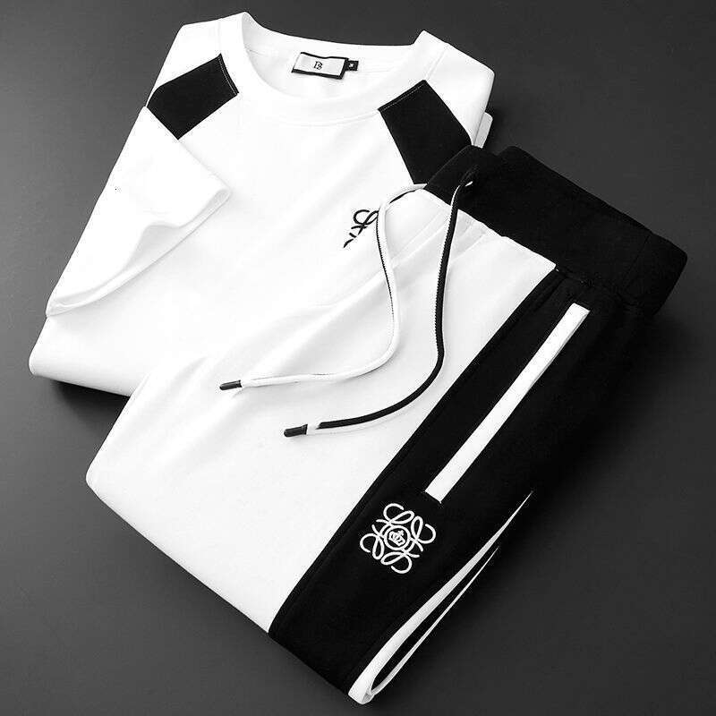 Summer Patchwork Embroidered Ice Silk Sleeveless Sports Suit for Men