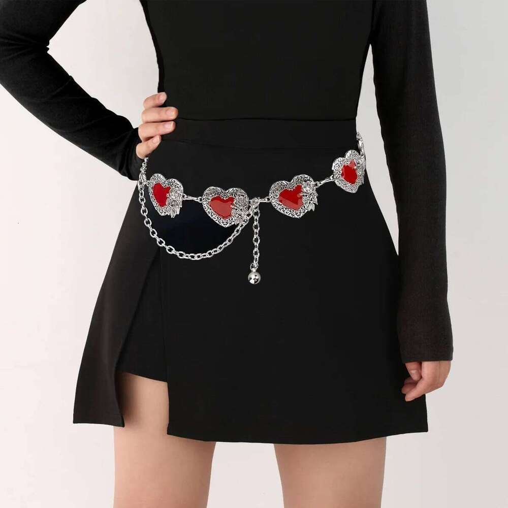 Fashion Adjustable Heart Turquoise Metal Waist Chain Trendy Clothing Matching Belt Retro Versatile H260228