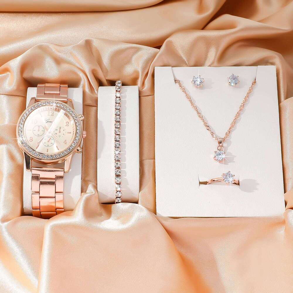 5pcs/set steel belt fake three eyes women's casual Korean quartz set H260228