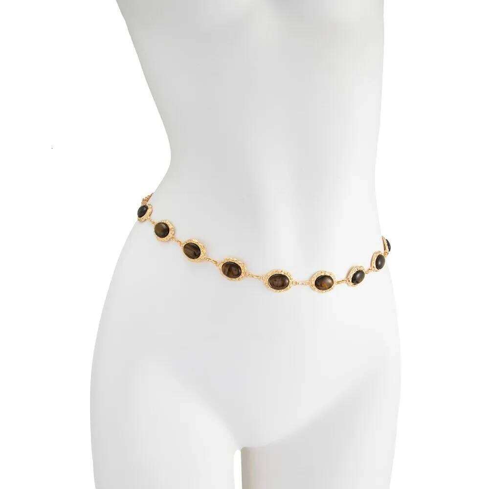 New Retro Resin Cat Eye Gemstone Metal Waist Adjustable Temperament Link Belt Body Chain For Women H260228
