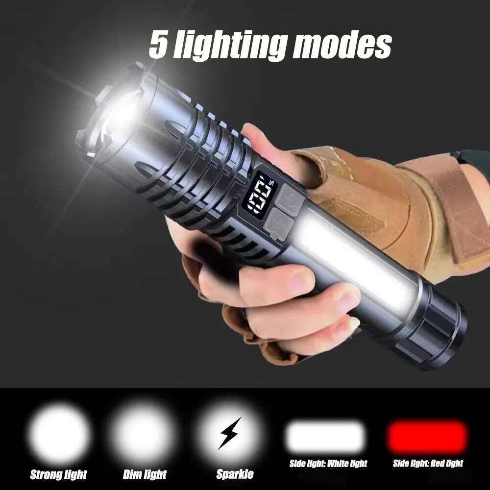 Super Bright COB LED Flashlight Type-C Rechargeable Zoomable with Side Light Waterproof Camping Hiking Emergency Outdoor Torch Z260301