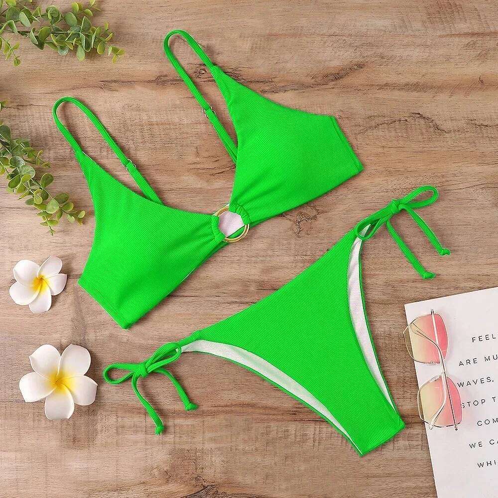 2024 new European and American striped split for women, sexy cross-border bikini swimsuit Z260301