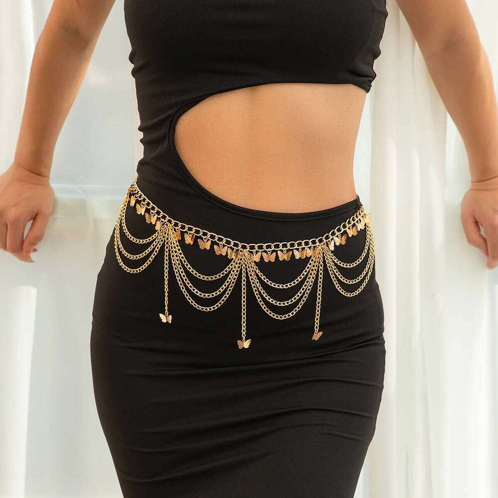 Ingemark Multilayer Butterfly Ball Heart Pendant Tassel Lingerie Chain Waist Belly Belt Women Summer Bikini Body Jewelry H260228