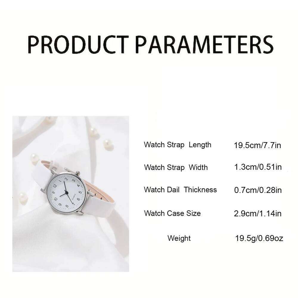 Simple Women's 2Pcs White Dial Leather Strap Quartz Wristes Set Casual Ladies es Clock Gift H260228