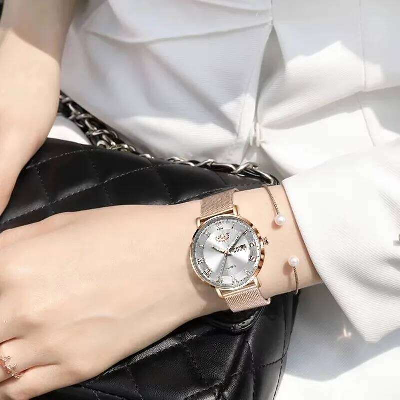 LIGE Ladies Waterproof Rose Gold Steel Strap Women Wrist Top Brand Clocks Relogio Feminino H260228