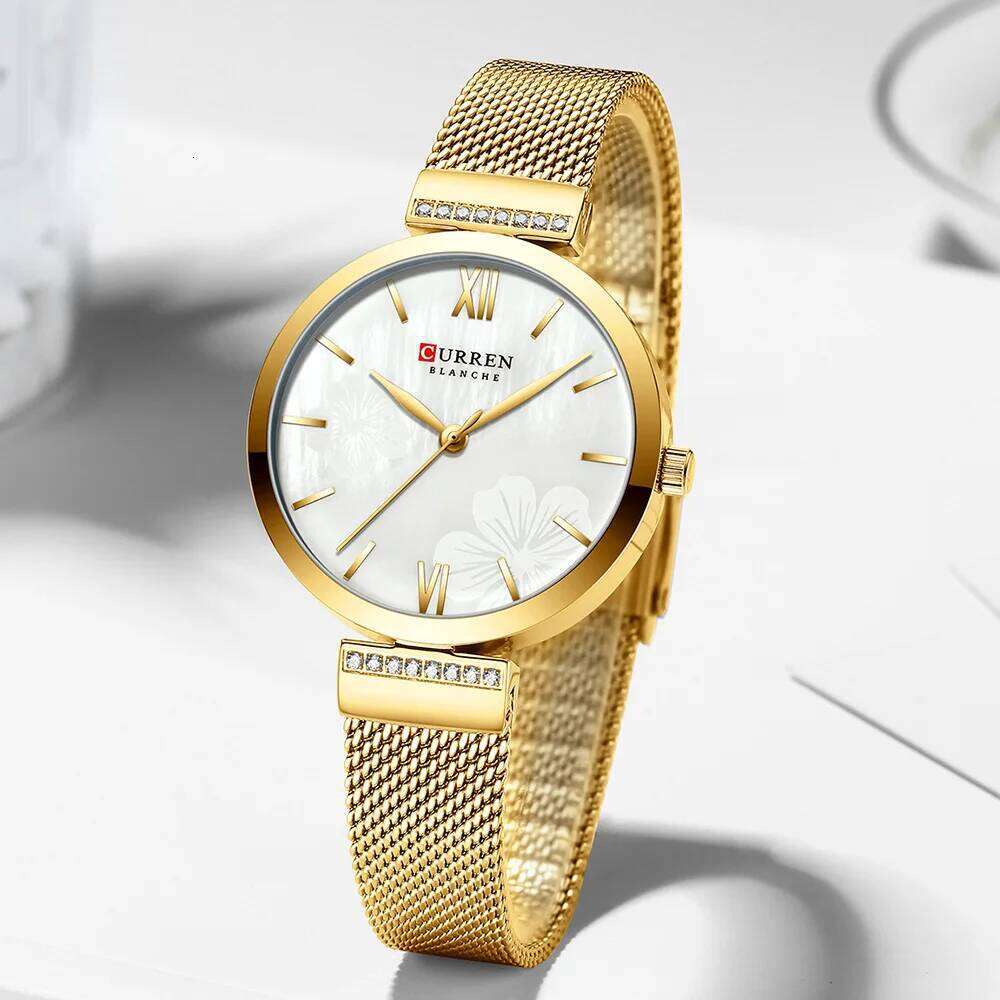 CURREN Fashion for Women Quartz Gold Elegant Wrist Female Clock Ladies Dress Stainless Steel H260228