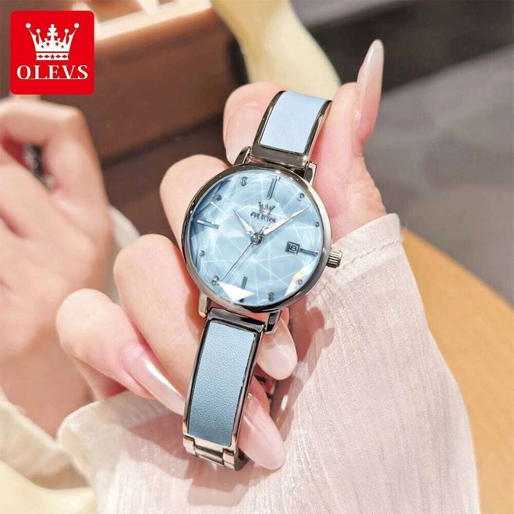 OLEVS Diamond Shaped Mirror for Ladies Fashion Women's es Quartz Waterproof Leather Luminous Wrist H260228