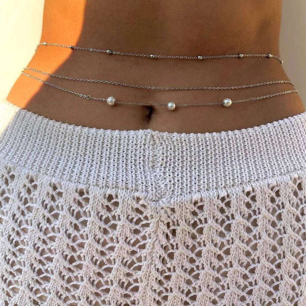 3Pcs Simple Boho Bikini Belly Chains for Women Sexy Gold Silver Color Imitation Pearl Waist Trendy Summer Beach Body Chain H260228