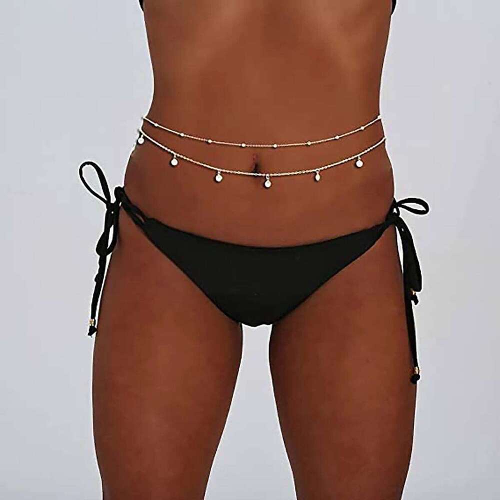 Minimalist Style Double Layered Water Droplets Pendant Alloy Waist Summer Beach Body Chain H260228