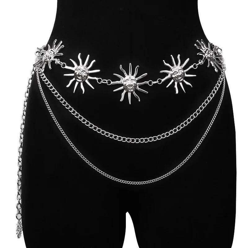 Atmospheric metal smiling face sun flower pendant new trendy fashion accessories body dress waist chain H260228