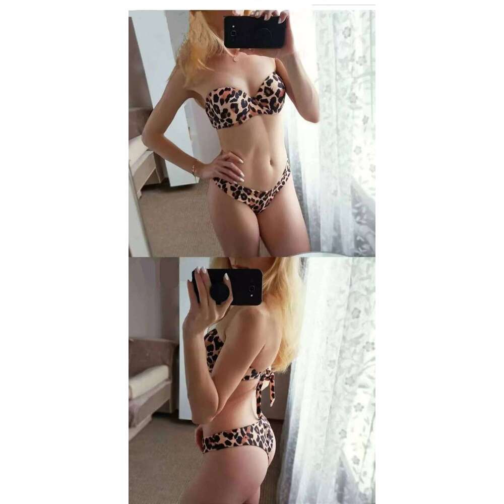 Sexy Bikini Fashion Creative Leopard Print Snake Pattern Steel Holder Strapless Triangle Swimming Water Swimsuit Women Z260301