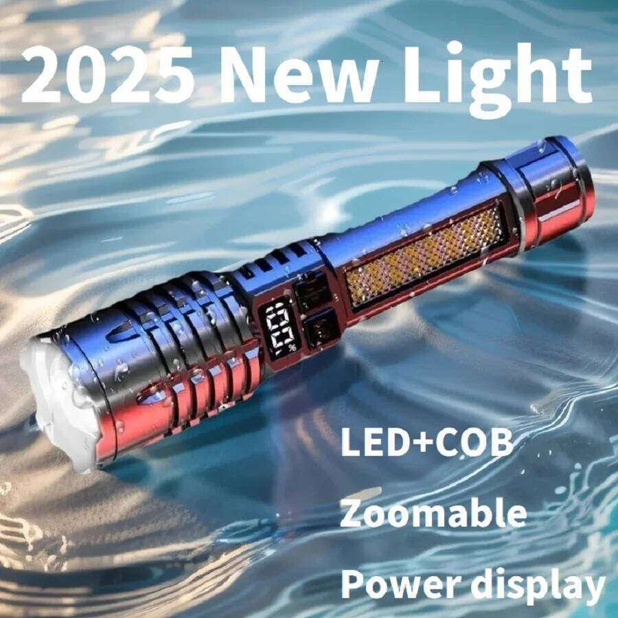 High Strong Power LED Flashlight With COB Light USB Rechargeable Zoomable Tactical Torch Waterproof Outdoor Camping Hiking Lamps Z260301