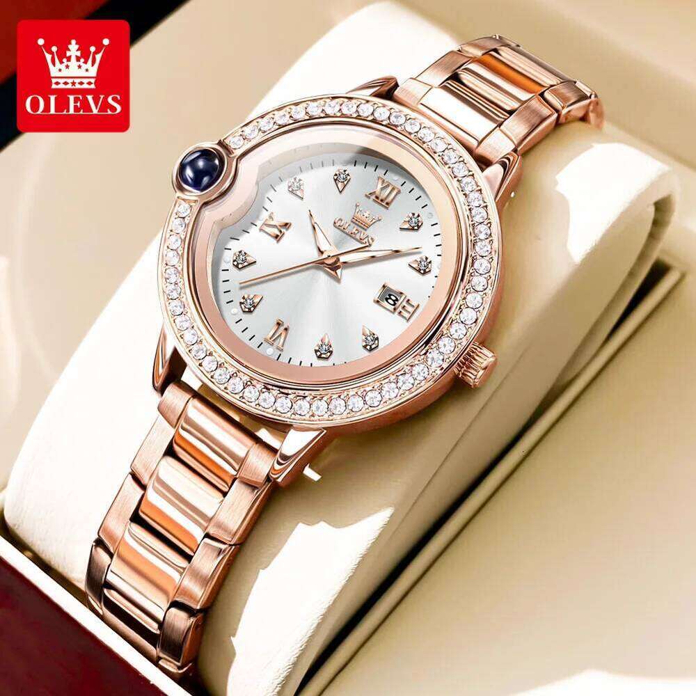 OLEVS 5588 Women's es Original Quartz Ladies Diamond Bezel Wrist Waterproof Automatic Date Reloj Mujer H260228