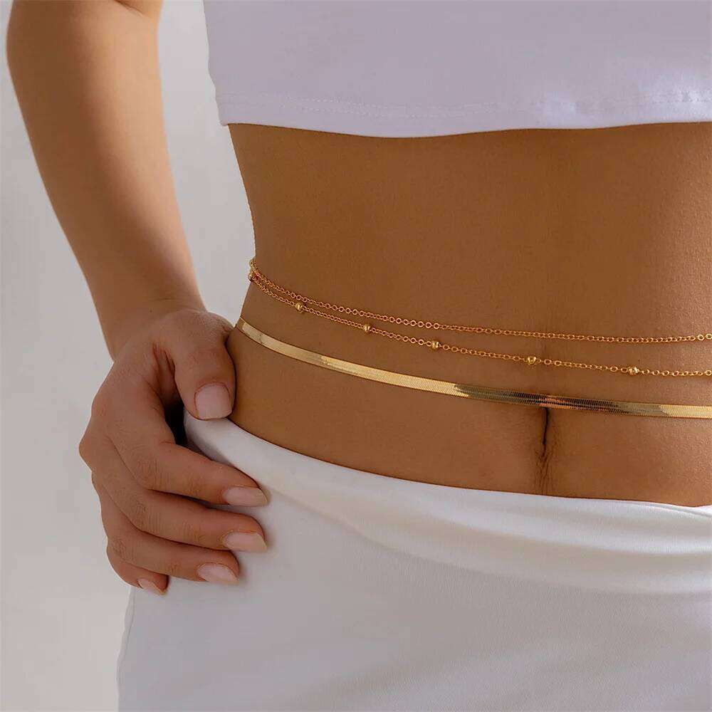 2023 New Minimalist Double-layer Metal Flat Snake Belly Waist Chain Women's Fashion Skini Beach Summer Body Jewelry H260228
