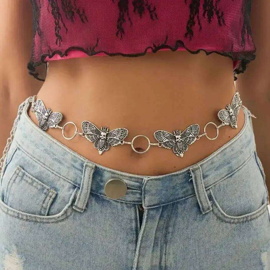 SHIXIN Goth Skull Butterfly Waist Belly for Women Vintage Moth Insect Metal Belt Body Chain Halloween Jewelry Accessories H260228