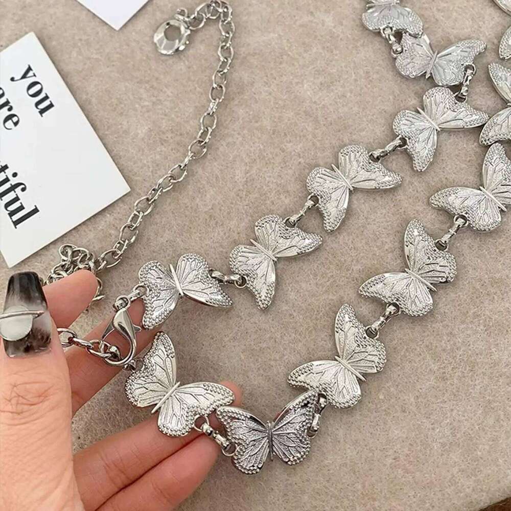 Fashion Female Waist Chain Belt Butterfly Pendant Punk Metal Belts Women Luxury Silver Color Waistband For Summer Beach H260228