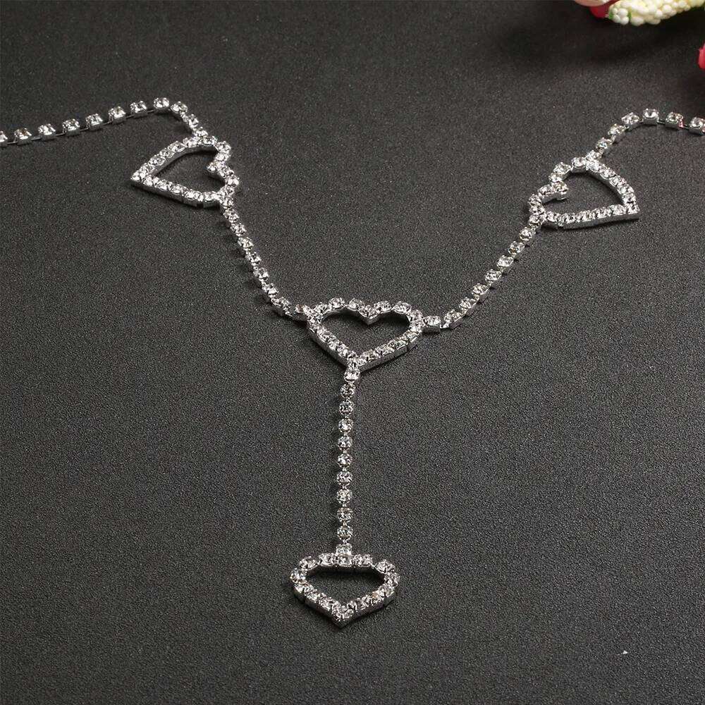 Rhinestone Crystal Chains Heart Pendant Summer Beach Waist Body Festival Belt Belly Jewelry Women H260228